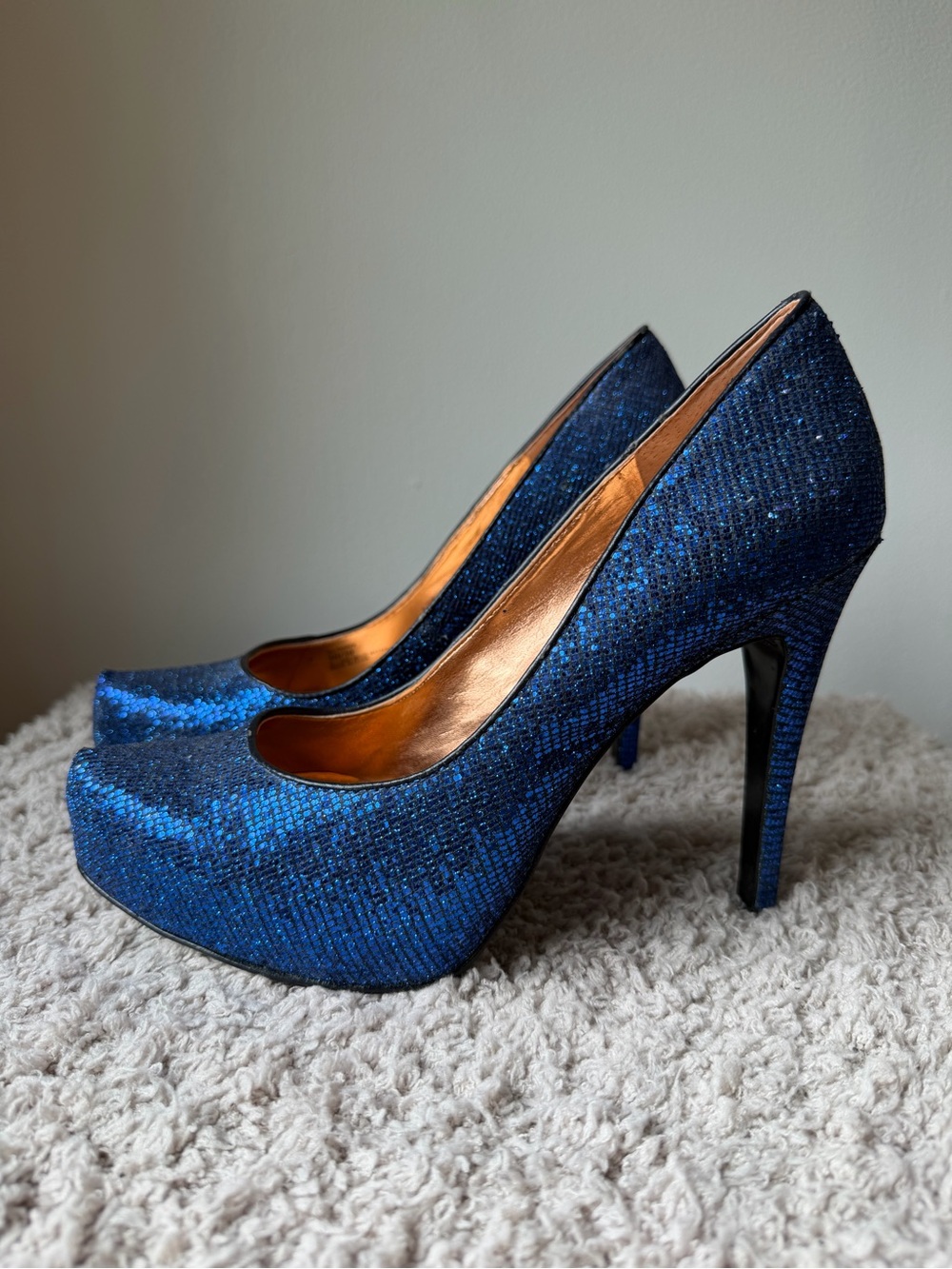 BCBGeneration Blue Sequin Platform Pumps